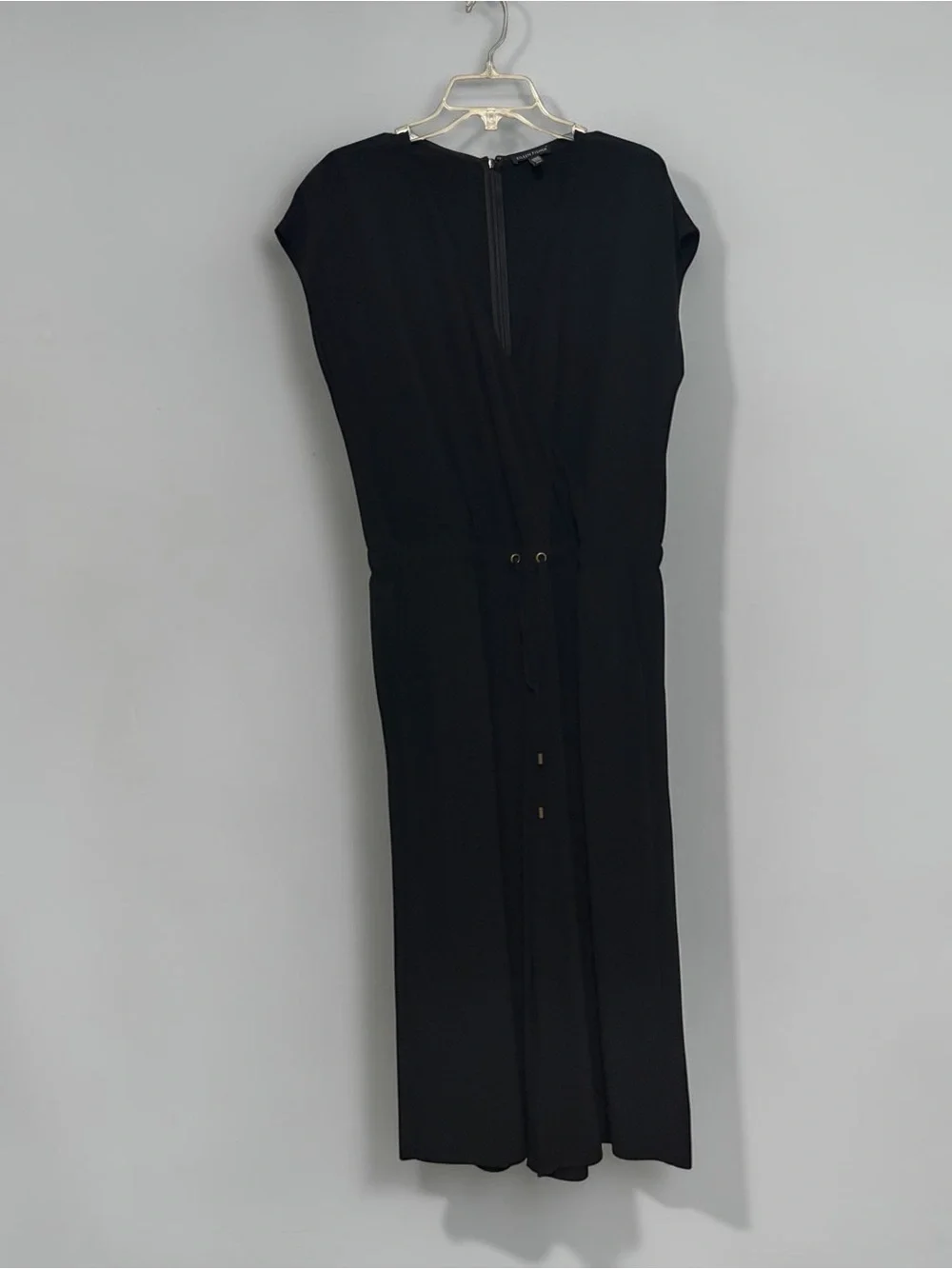 Eileen Fisher Black Slouchy Sleeveless Vneck Cropped Jumpsuit Drawstring Waist M